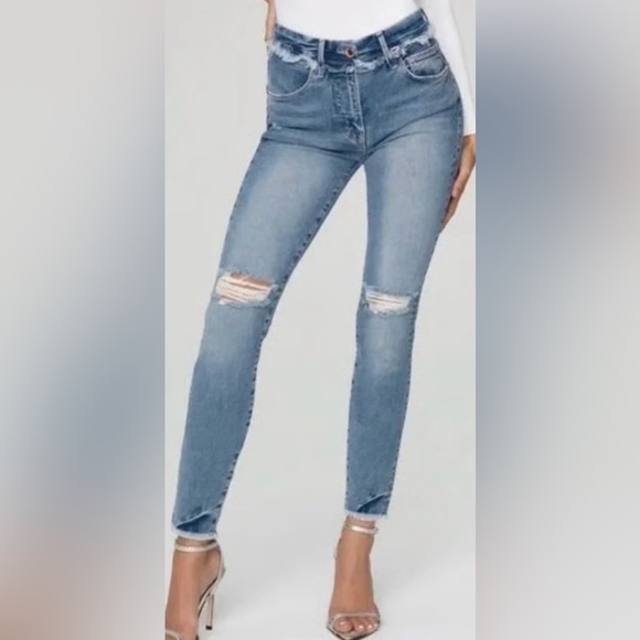 Good American Good Legs Under Fray Waistband Distressed Jeans